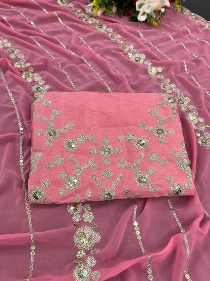 Designer Soft Georgette Saree with Thread & Sequins Embroidery