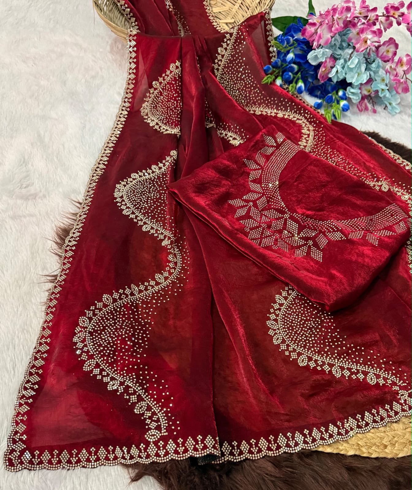 Premium Space Silk Saree with Original Jarkhan Work