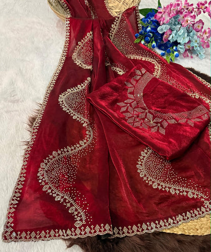 Premium Space Silk Saree with Original Jarkhan Work