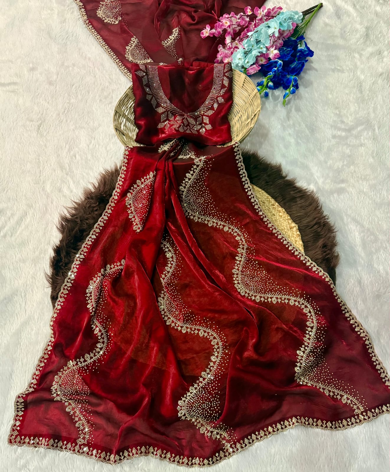 Premium Space Silk Saree with Original Jarkhan Work