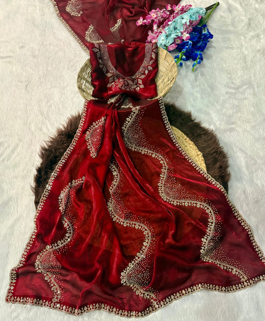 Premium Space Silk Saree with Original Jarkhan Work