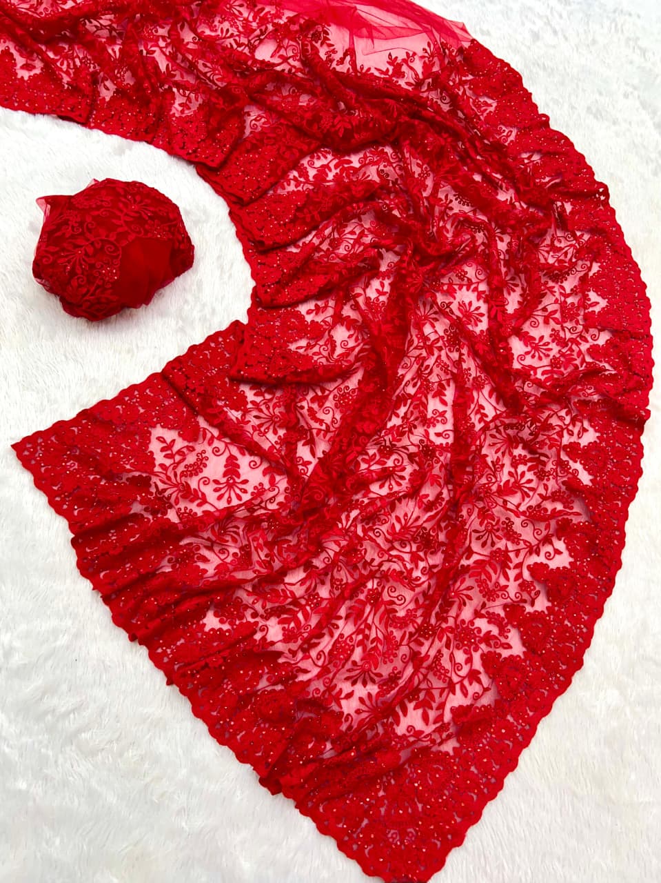 Premium Soft Butterfly Net Saree with Heavy Thread & Diamond Work