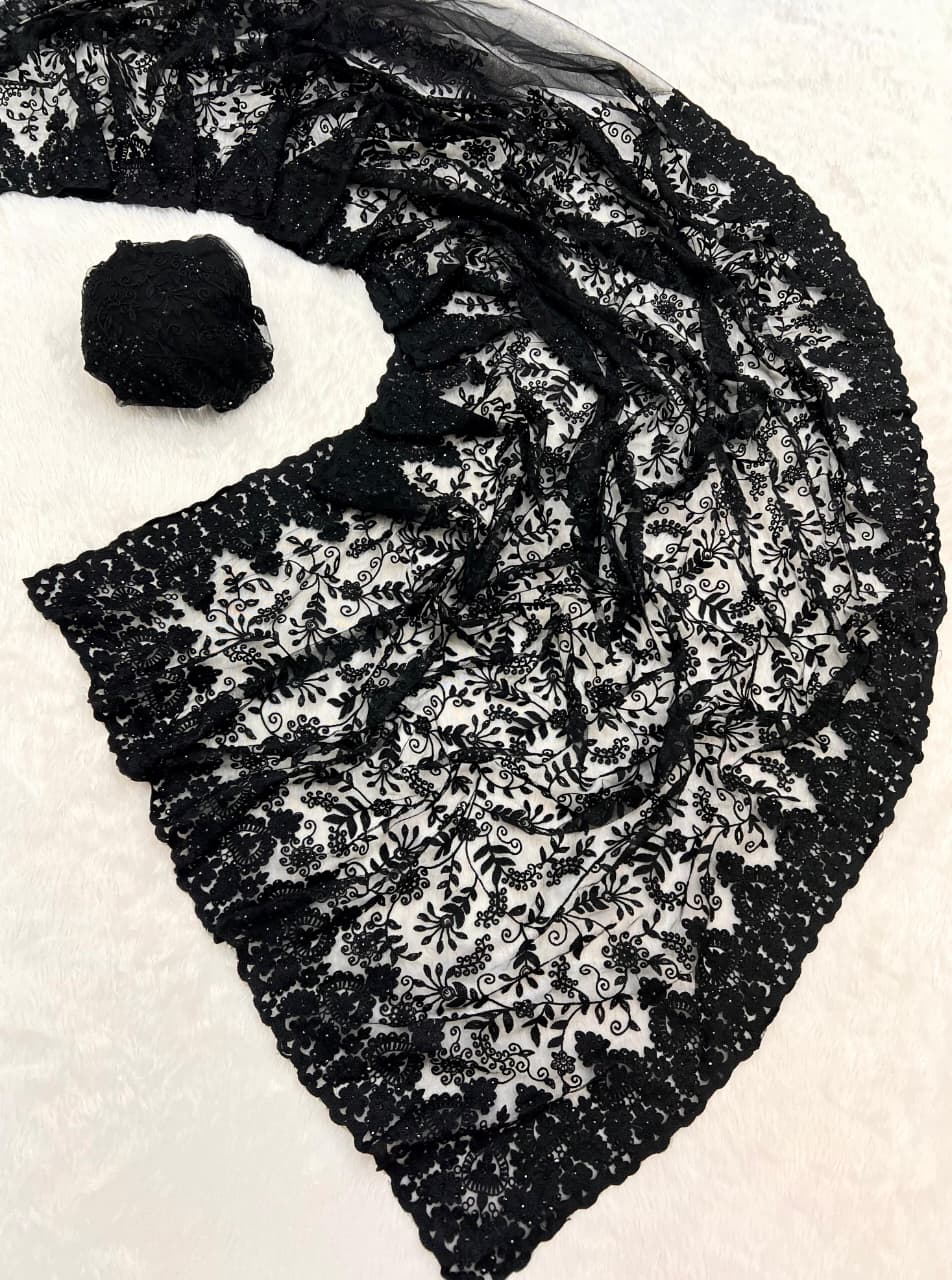 Premium Soft Butterfly Net Saree with Heavy Thread & Diamond Work