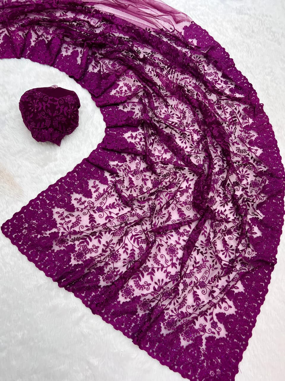 Premium Soft Butterfly Net Saree with Heavy Thread & Diamond Work