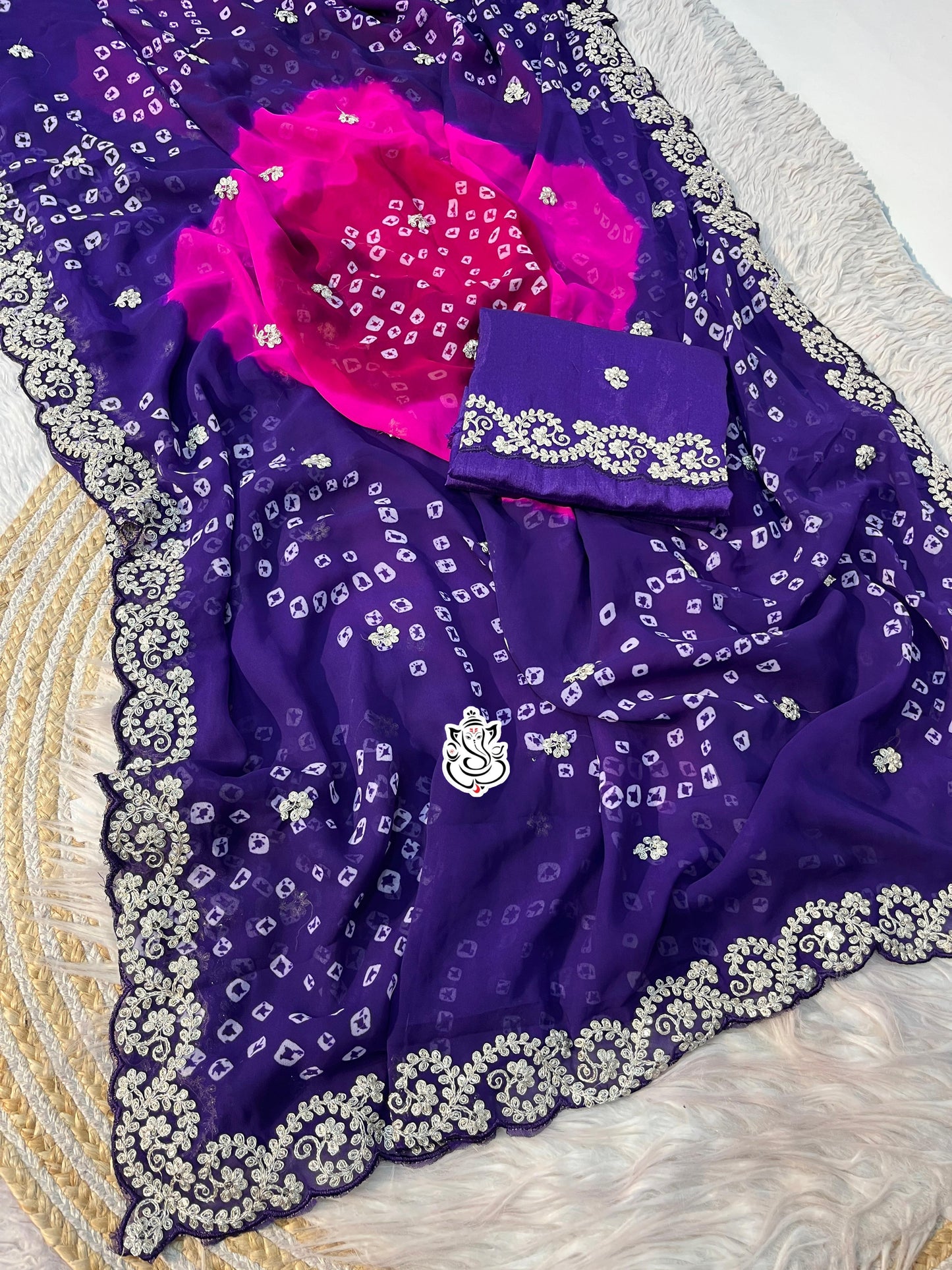 Elegant Bandhej Georgette Saree with Pitta Work Saree