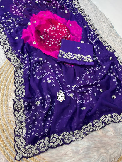 Elegant Bandhej Georgette Saree with Pitta Work Saree