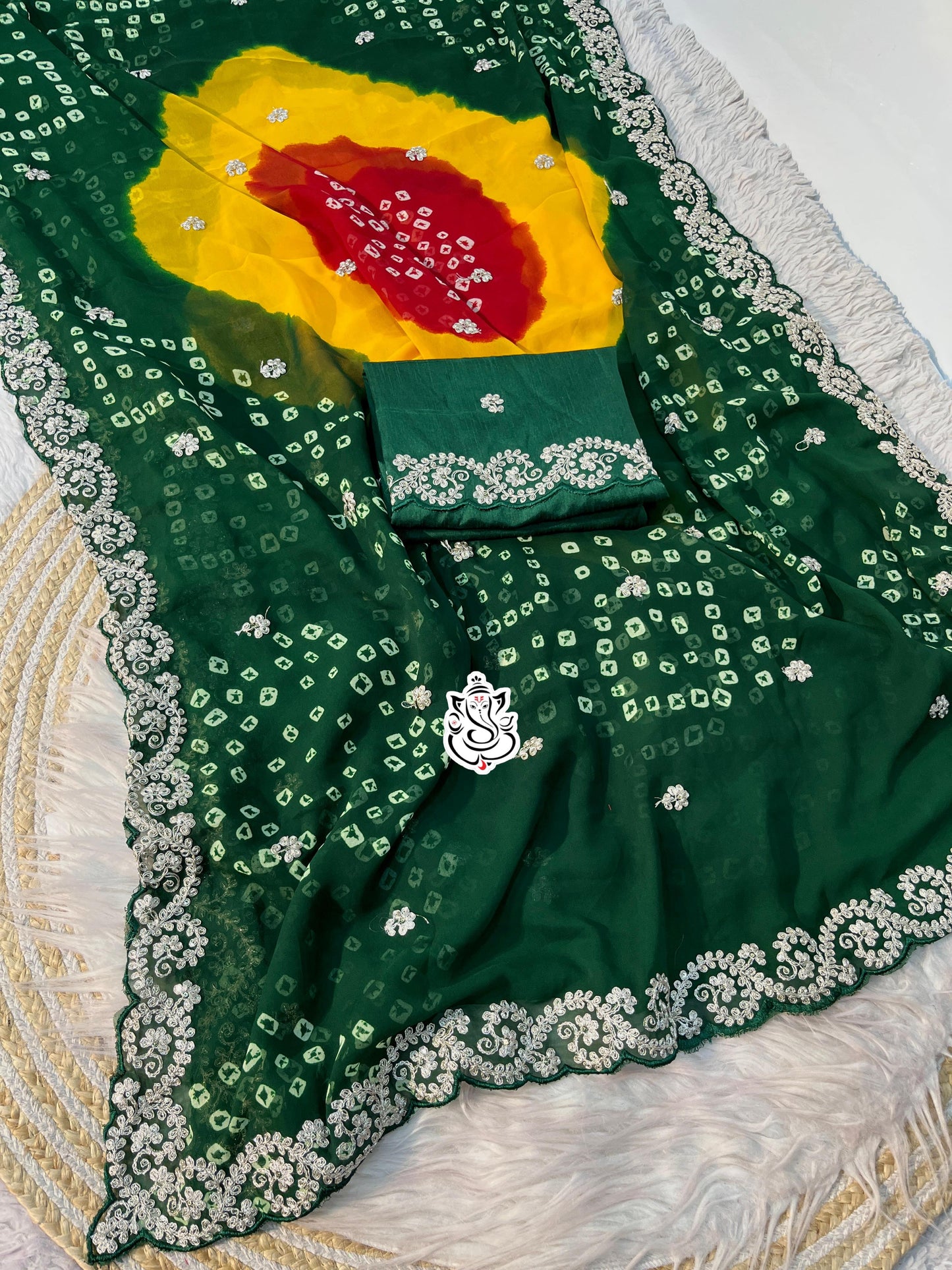 Elegant Bandhej Georgette Saree with Pitta Work Saree
