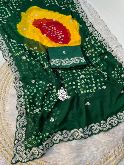 Elegant Bandhej Georgette Saree with Pitta Work Saree