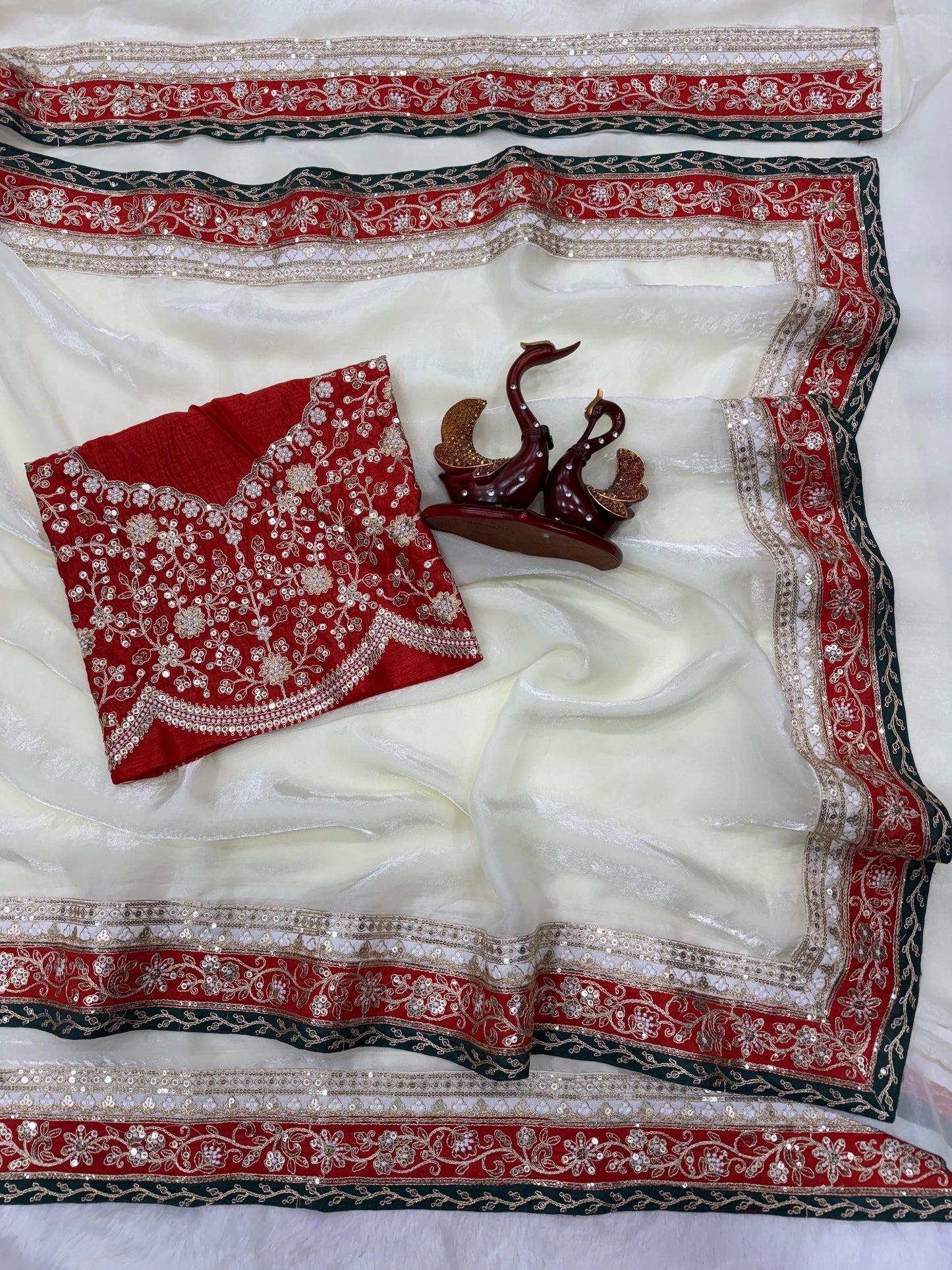 Premium Space Silk Saree with Dual Sequins & Cording Embroidery