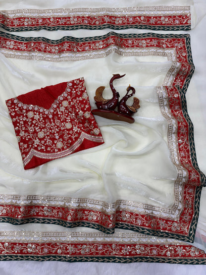 Premium Space Silk Saree with Dual Sequins & Cording Embroidery