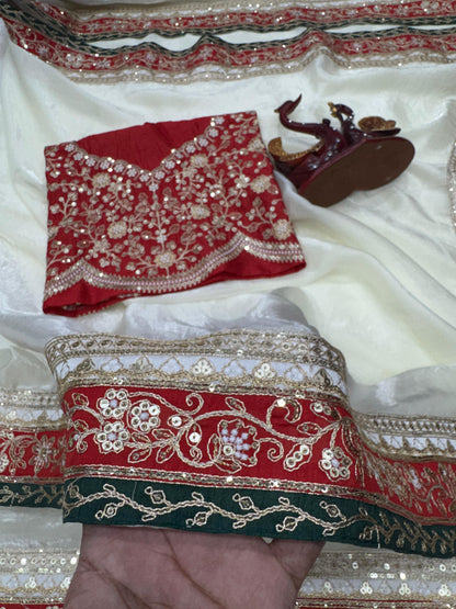 Premium Space Silk Saree with Dual Sequins & Cording Embroidery