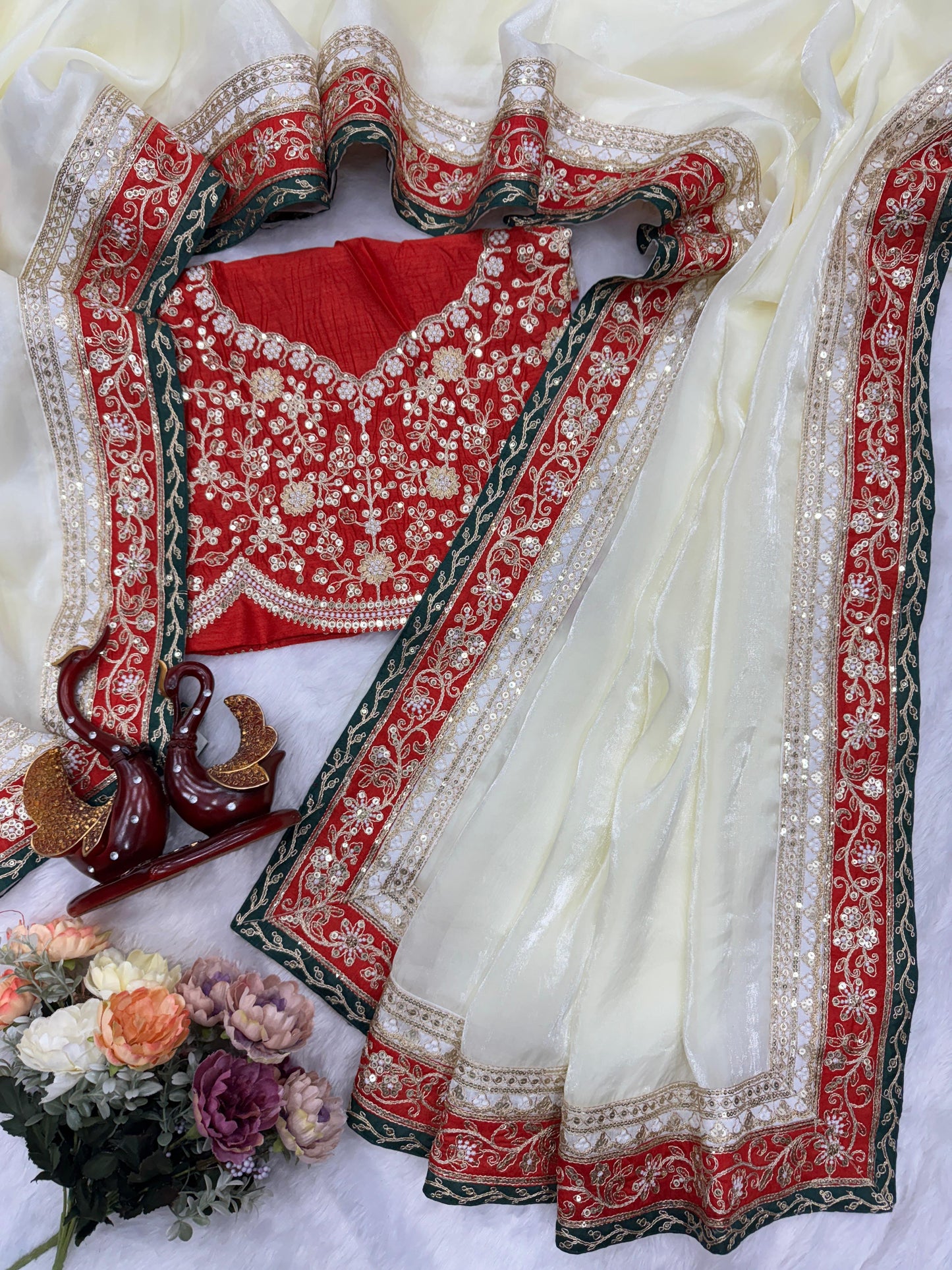 Premium Space Silk Saree with Dual Sequins & Cording Embroidery