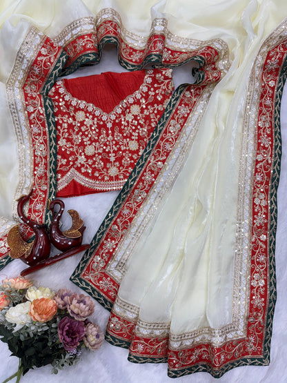 Premium Space Silk Saree with Dual Sequins & Cording Embroidery