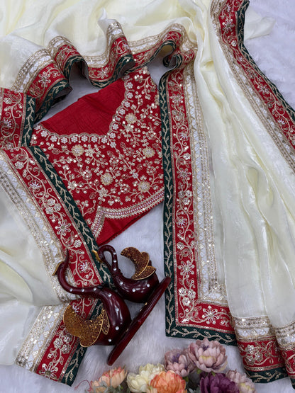 Premium Space Silk Saree with Dual Sequins & Cording Embroidery
