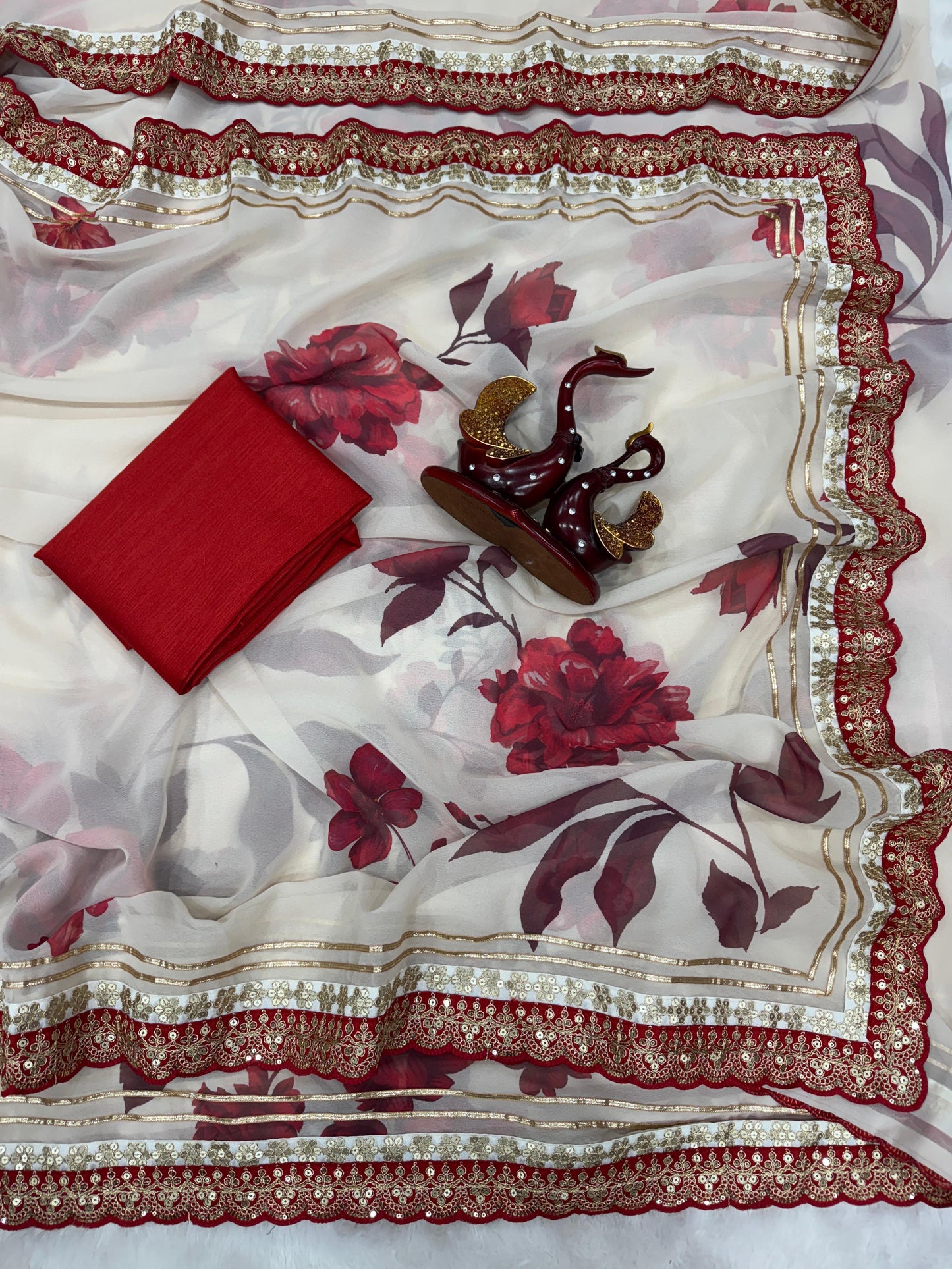 Designer Floral Georgette Saree with Gota Patti Lace Border