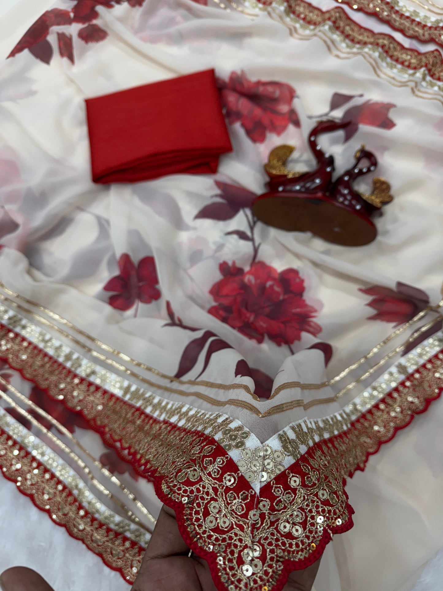 Designer Floral Georgette Saree with Gota Patti Lace Border