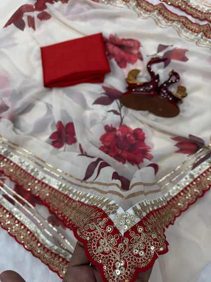 Designer Floral Georgette Saree with Gota Patti Lace Border