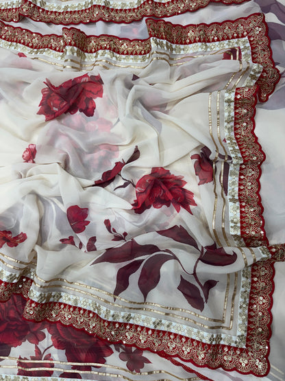 Designer Floral Georgette Saree with Gota Patti Lace Border