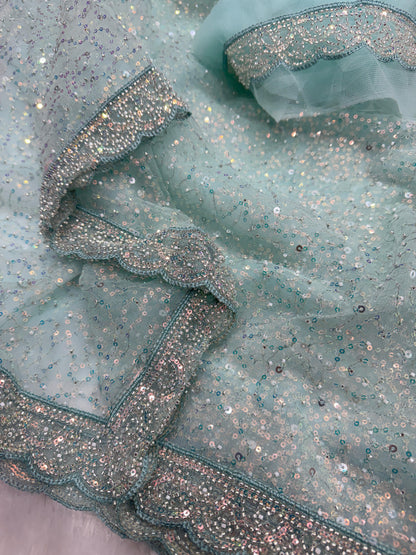 Premium Soft Net Saree with Sequins & Beads Embroidery