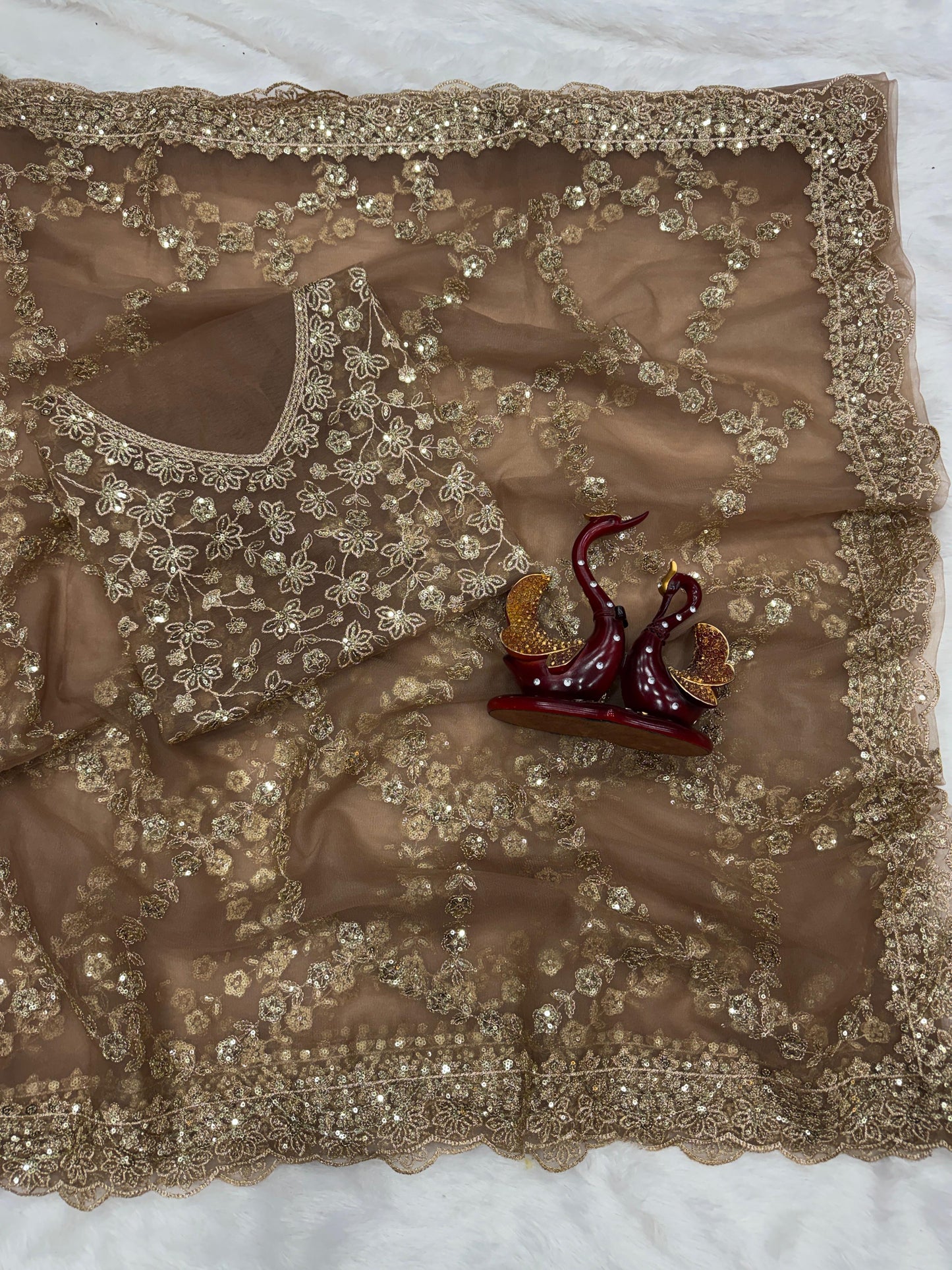 Premium Soft Net Saree with Sequins & Zari Embroidery