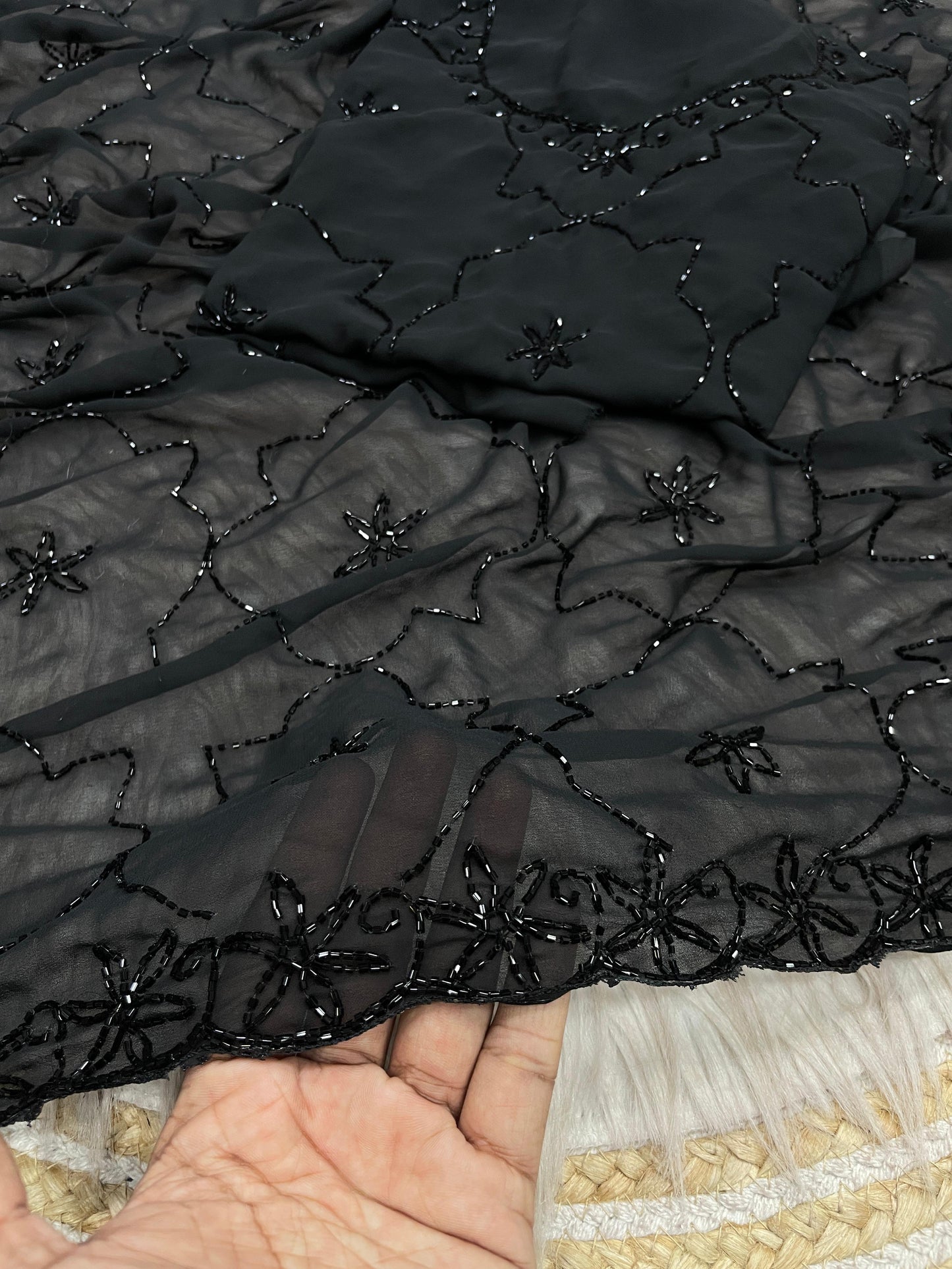 Designer Fox Georgette Saree with Heavy Handcrafted Khatli Work