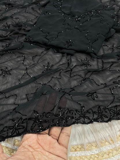 Designer Fox Georgette Saree with Heavy Handcrafted Khatli Work