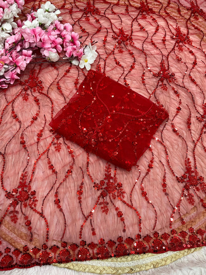Designer Butterfly Net Saree with Arco Border & Embroidered Blouse