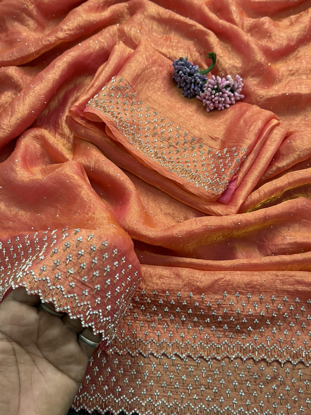Designer Space Silk Saree with Elegant Jarkhan Embroidery Blouse
