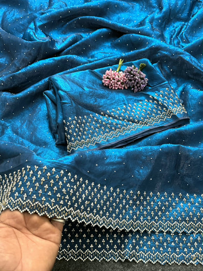 Designer Space Silk Saree with Elegant Jarkhan Embroidery Blouse