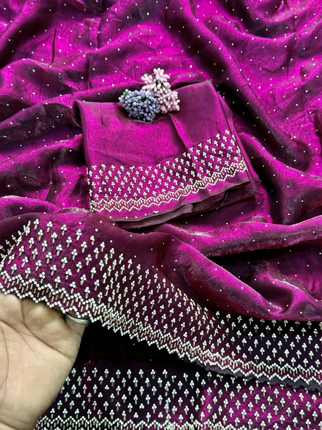Designer Space Silk Saree with Elegant Jarkhan Embroidery Blouse