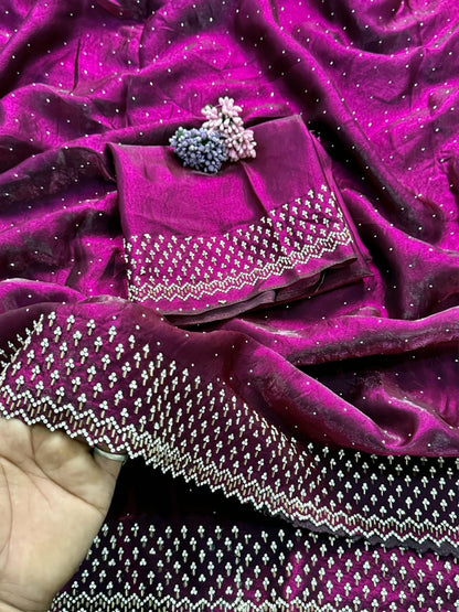 Designer Space Silk Saree with Elegant Jarkhan Embroidery Blouse