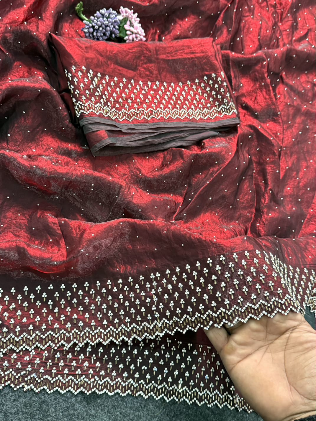 Designer Space Silk Saree with Elegant Jarkhan Embroidery Blouse