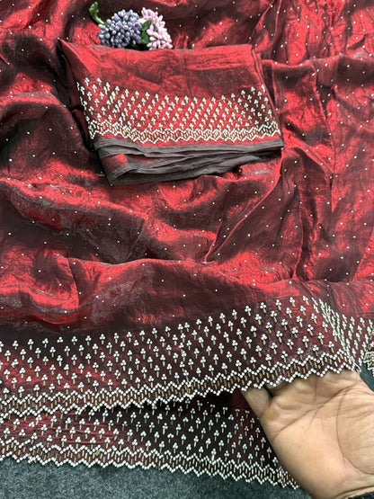 Designer Space Silk Saree with Elegant Jarkhan Embroidery Blouse