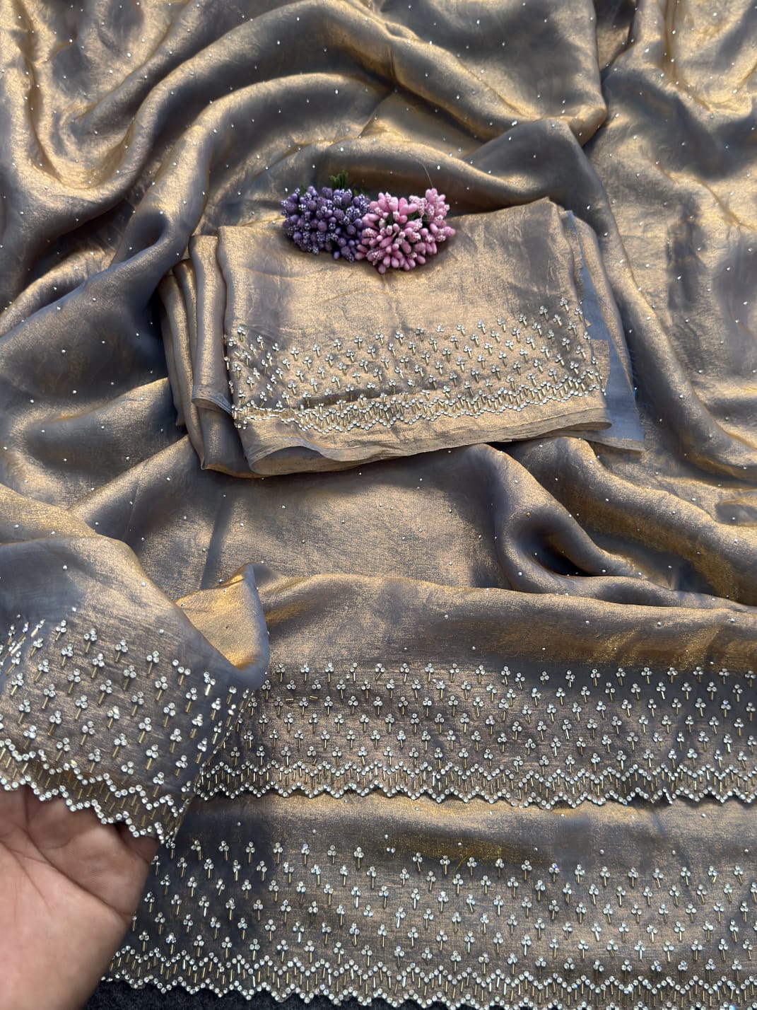 Designer Space Silk Saree with Elegant Jarkhan Embroidery Blouse