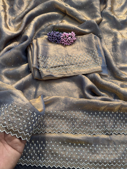 Designer Space Silk Saree with Elegant Jarkhan Embroidery Blouse