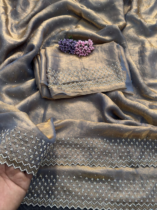 Designer Space Silk Saree with Elegant Jarkhan Embroidery Blouse