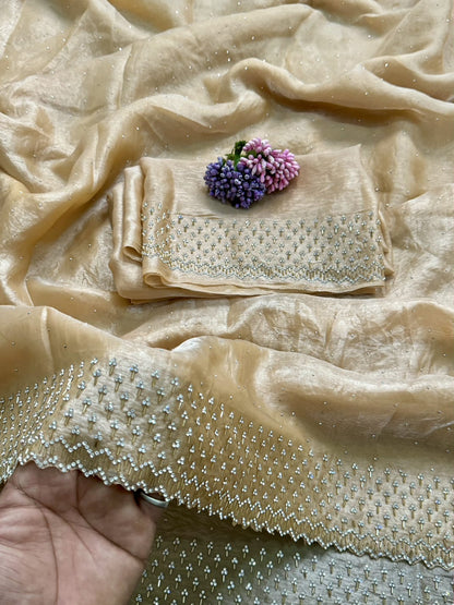Designer Space Silk Saree with Elegant Jarkhan Embroidery Blouse