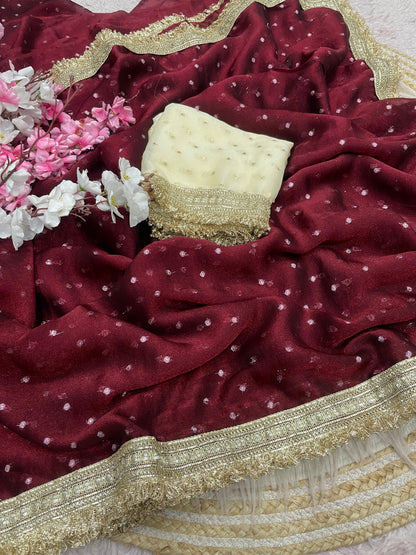 Premium NC Moss Butti Saree with Elegant Lace Border