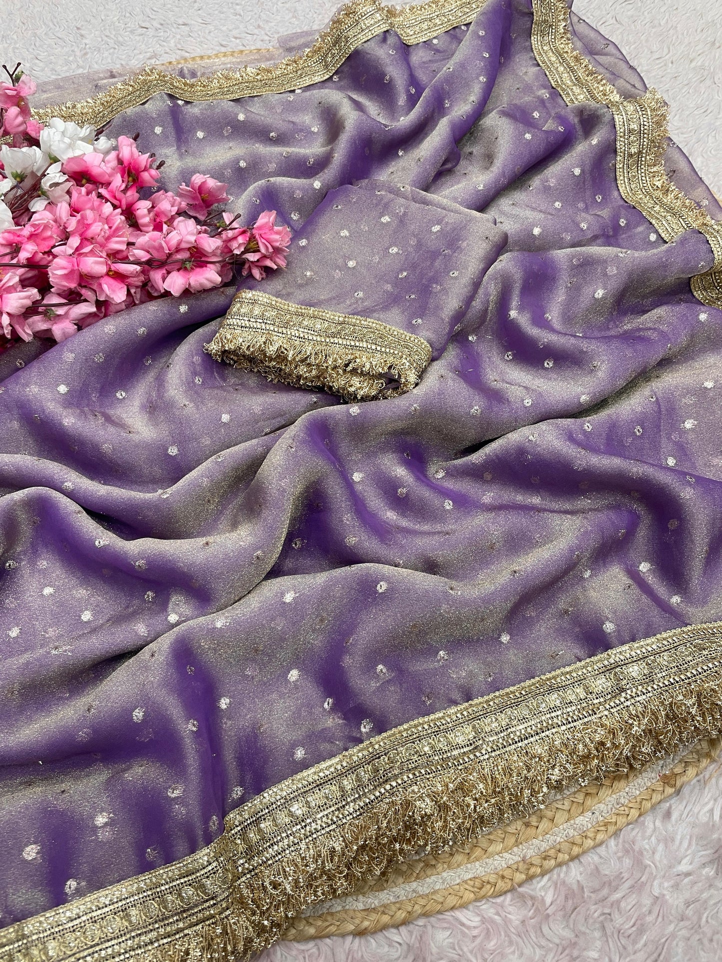 Premium NC Moss Butti Saree with Elegant Lace Border