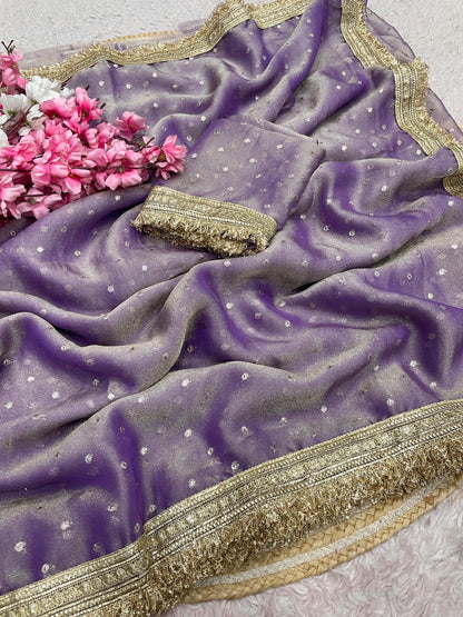 Premium NC Moss Butti Saree with Elegant Lace Border