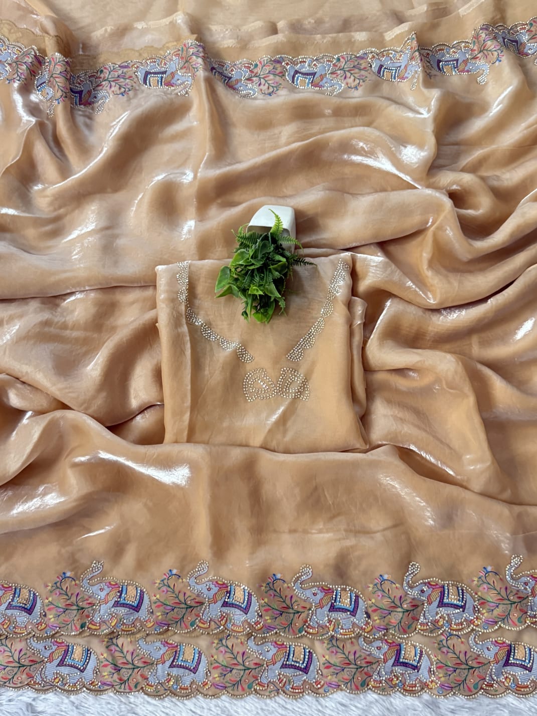 Premium Space Silk Saree with Rabari Multi Thread & Zarkhand Work