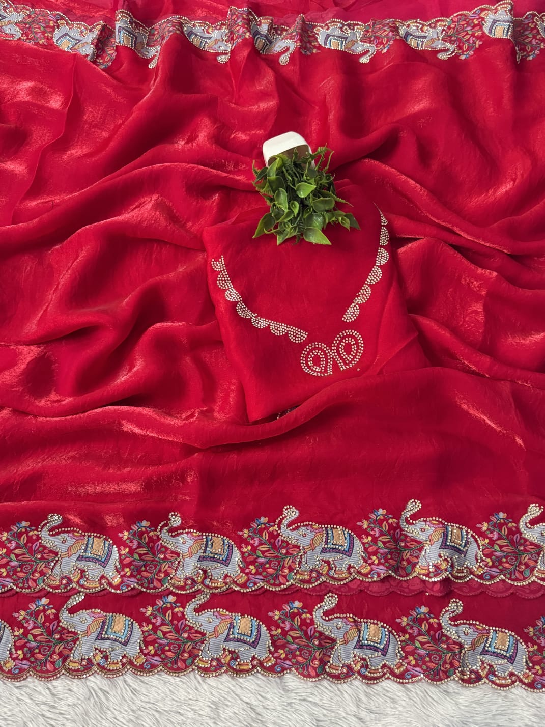 Premium Space Silk Saree with Rabari Multi Thread & Zarkhand Work