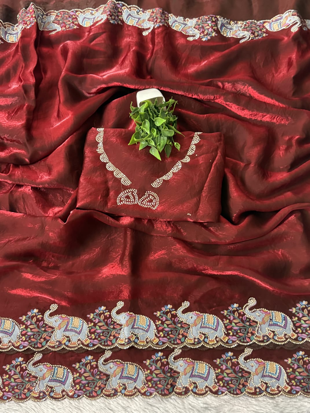 Premium Space Silk Saree with Rabari Multi Thread & Zarkhand Work