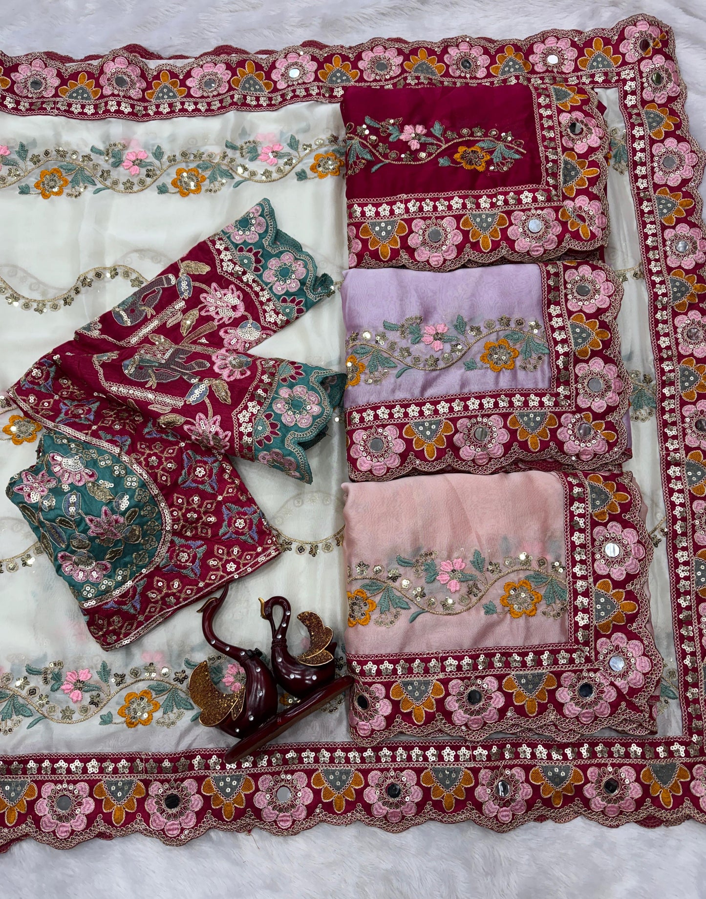 Premium Soft Rangoli Silk Saree with Sequins, Dori & Real Mirror Work