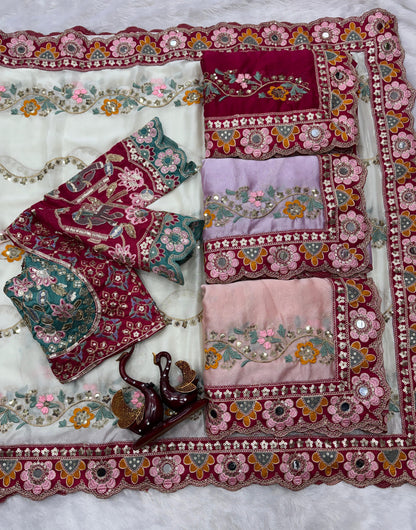 Premium Soft Rangoli Silk Saree with Sequins, Dori & Real Mirror Work