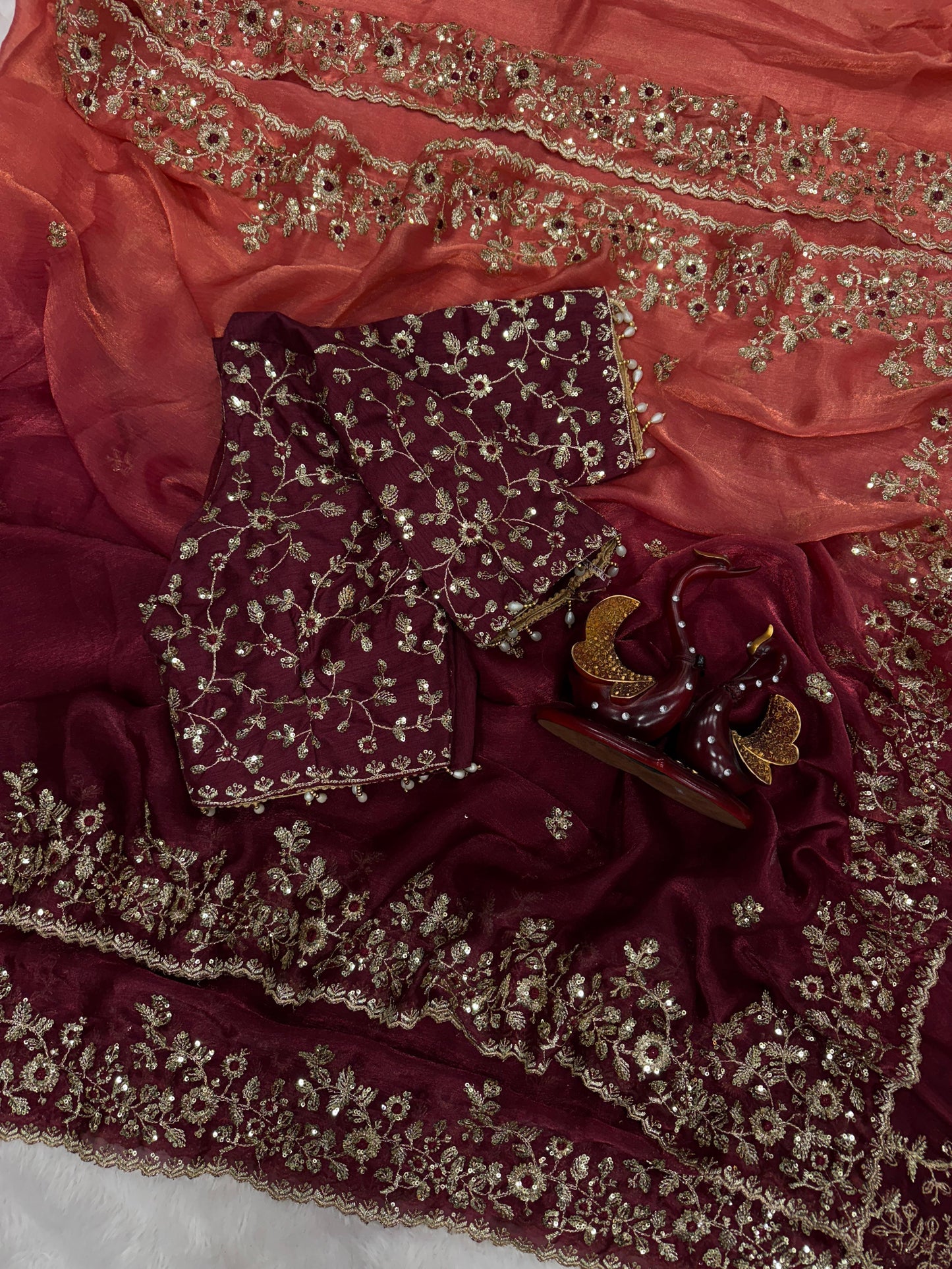 Premium Shaded Soft Frendy Chiffon Saree with Sequins Embroidery