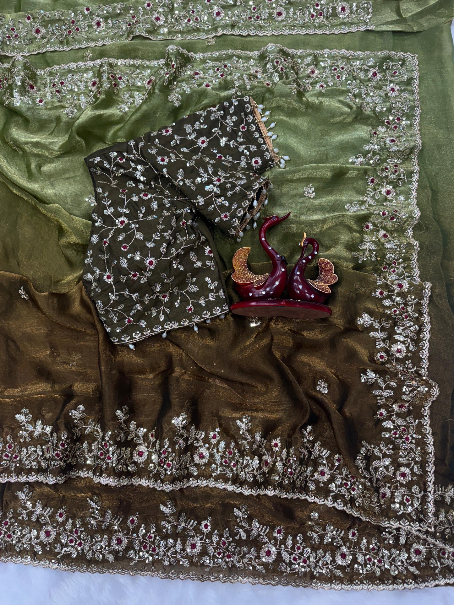 Premium Shaded Soft Frendy Chiffon Saree with Sequins Embroidery