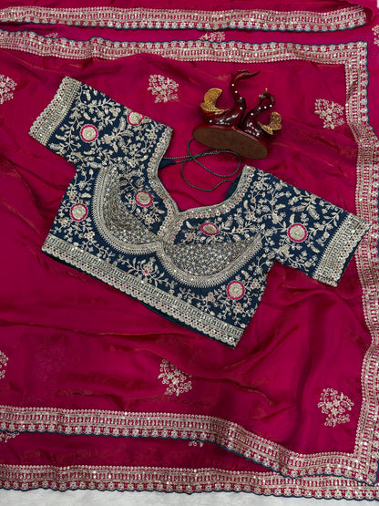 Premium Soft Frendy Satin Saree with Sequins & Zari Embroidery