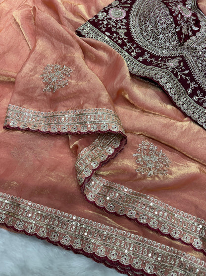 Premium Soft Frendy Satin Saree with Sequins & Zari Embroidery