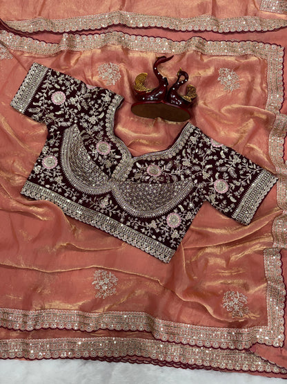 Premium Soft Frendy Satin Saree with Sequins & Zari Embroidery